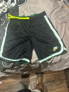 Nike Black Shorts with Green Waistband and Neon Yellow Logo